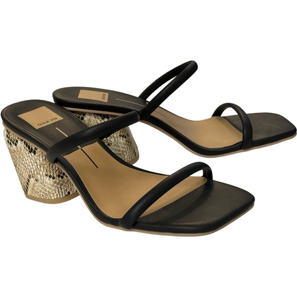 Dolce Vita Noxie Black Stella Square Toe Strappy Sandals  Reptile Heel Sz 9 - Picture 4 of 7